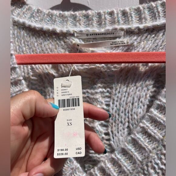 ANTHROPOLOGIE V-Neck Drama Rainbow Metallic Cable Tunic Sweater NWT - Picture 9 of 15